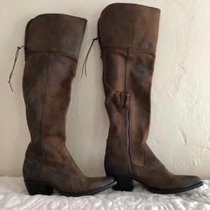 Solid waxed Oil skin leather over the knee boots by Frye! Brown Price negotiable